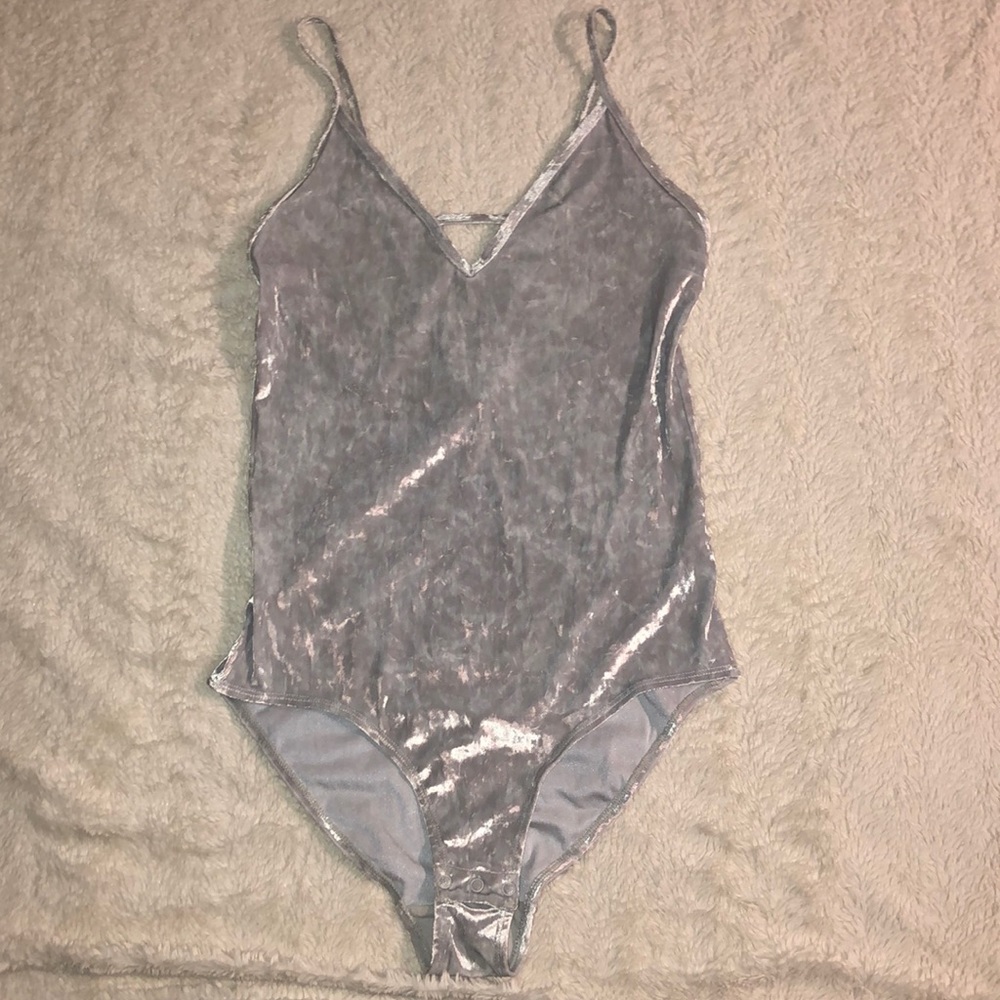 Silver, velvet body suit